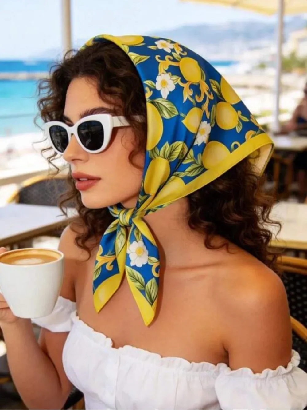 Lemon Print Head Scarf S171